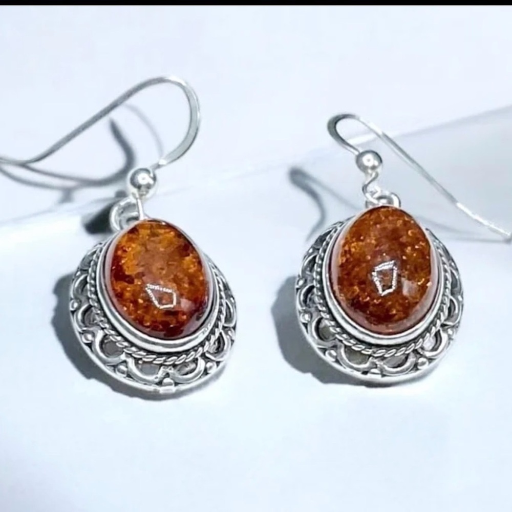 🌺Vintage Sterling &  Amber Earrings